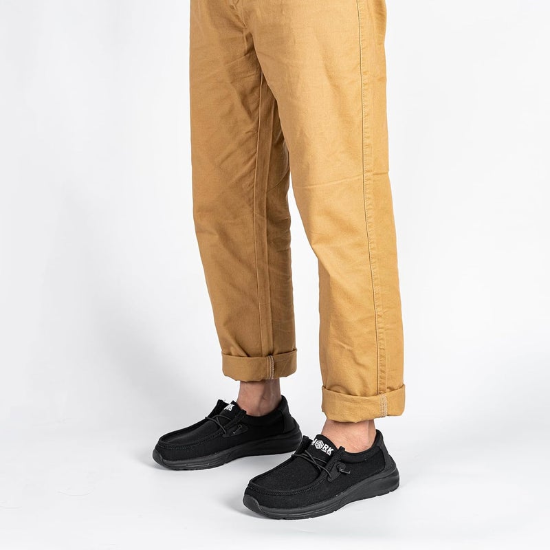 LARNMERN Men Non Slip Shoes Work Slip On Food Service Slip Resistant Shoe Kitchen Chef Loafers Boat Canvas Casual Walking Black - Image 2